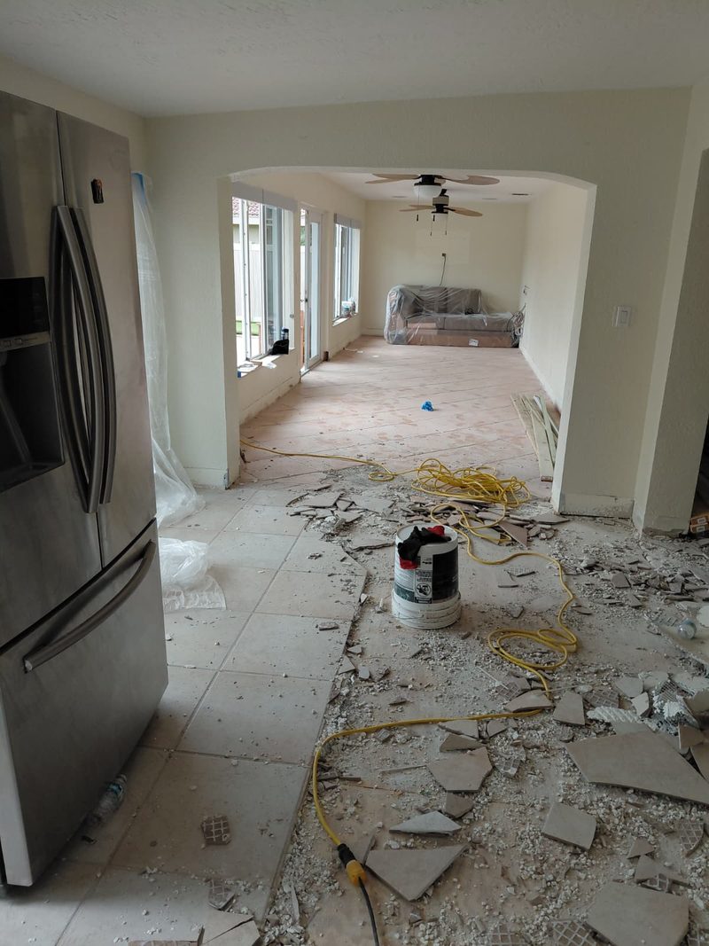 Old tile floor removed during a remodel