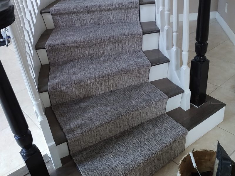 Carpet runner installed on a staircase
