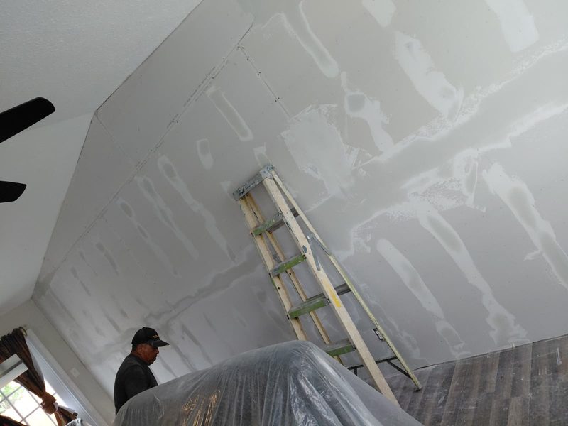 Drywall finishing on a vaulted ceiling